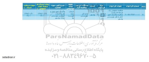 مناقصه واگذاری امور حمل و نقل 