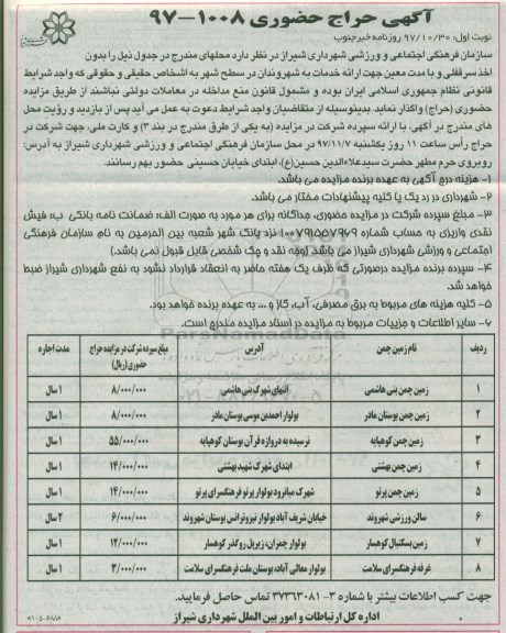 مزایده ,مزایده واگذاری زمین چمن و ...