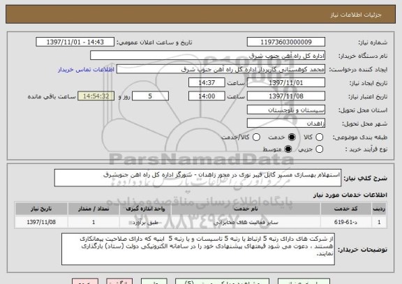 استعلام استهلام بهسازی مسیر کابل فیبر نوری در محور زاهدان - شورگز اداره کل راه اهن جنوبشرق