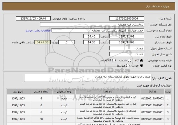 استعلام صیفی جات جهت تحویل دربیمارستان آتیه همدان