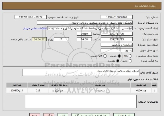 استعلام احداث پایگاه سلامت شهری کوی جهاد