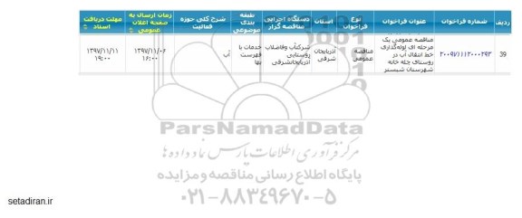 مناقصه, مناقصه  لوله گذاری خط انتقال آب