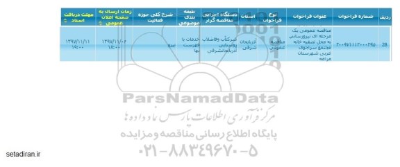 مناقصه, مناقصه نیرورسانی به محل تصفیه خانه مجتمع 