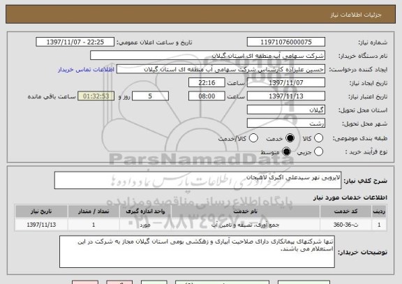 استعلام لایروبی نهر سیدعلی اکبری لاهیجان