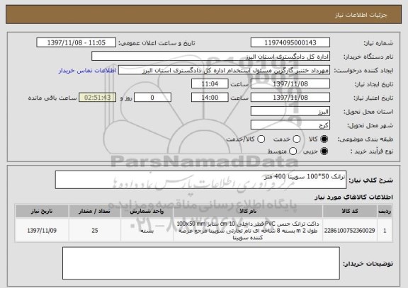 استعلام ترانک 50*100 سوپیتا 400 متر