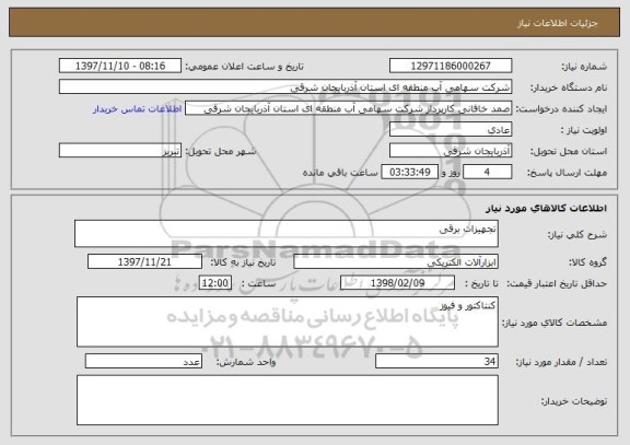 استعلام تجهیزات برقی