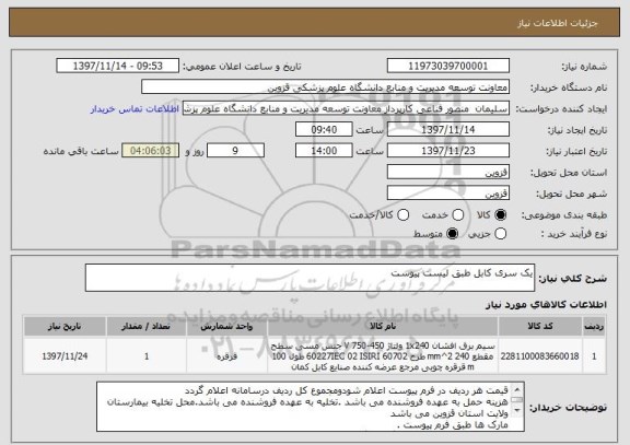 استعلام یک سری کابل طبق لیست پیوست 