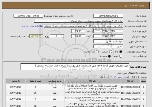 استعلام خرید تجهیزات چوبی کتابخانه ای طبق مشخصات فایل پیوست (کتابخانه های خراسان شمالی )