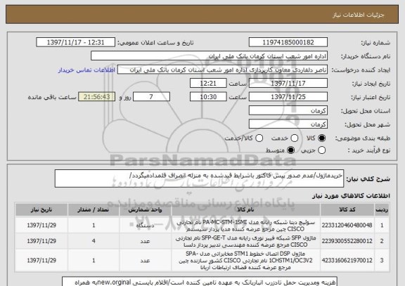 استعلام خریدماژول/عدم صدور پیش فاکتور باشرایط قیدشده به منزله انصراف قلمدادمیگردد/