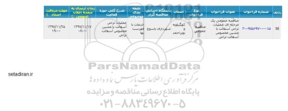 مناقصه عملیات تراش آسفالت با ماشین مخصوص