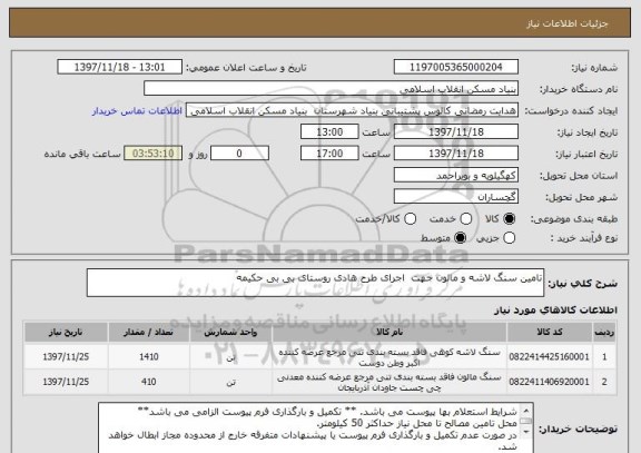 استعلام تامین سنگ لاشه و مالون جهت  اجرای طرح هادی روستای بی بی حکیمه