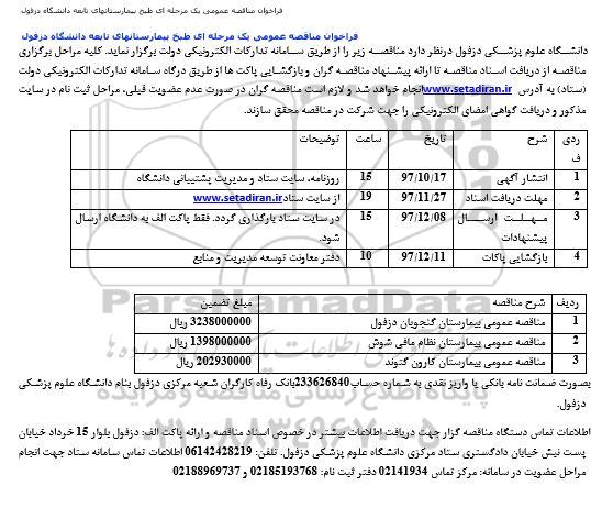 مناقصه ,مناقصه طبخ بیمارستانهای تابعه دانشگاه