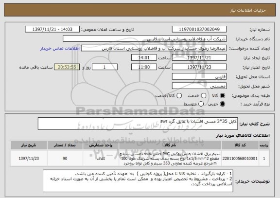 استعلام کابل 35*3 مسی افشان با عایق گرد swr