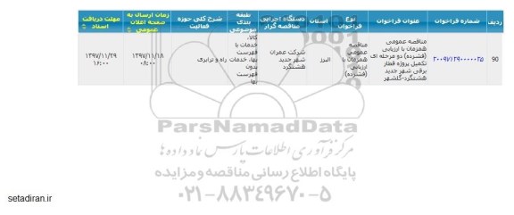 مناقصه مناقصه تکمیل پروژه قطار برقی شهر جدید