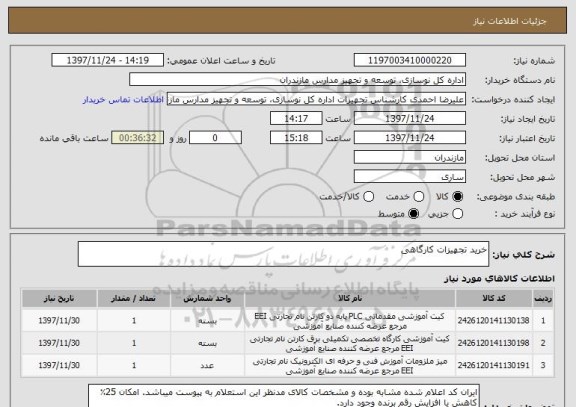 استعلام خرید تجهیزات کارگاهی