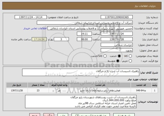 استعلام راهبری تاسیسات آب شرب راز و جرگلان 