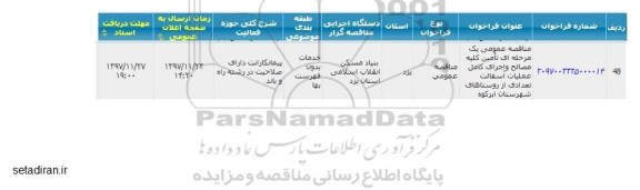 مناقصه عمومی, مناقصه تامین کلیه مصالح و اجرای کامل عملیات آسفالت 