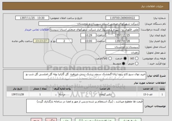 استعلام خرید نهال سرو کاج زیتون زبان گنجشک سنجد زرشک زینتی خرزهره  گل گازانیا بوته گل اصلسی گل شب بو