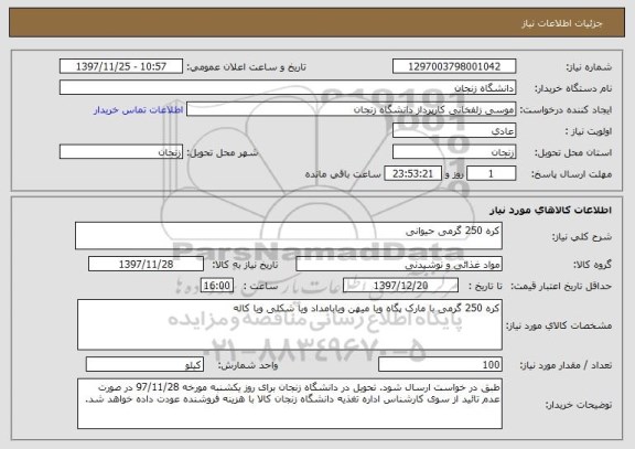 استعلام کره 250 گرمی حیوانی