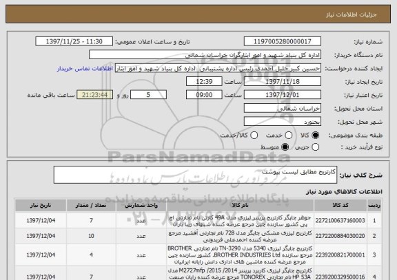 استعلام کارتریج مطابق لیست پیوست