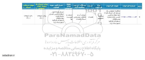 مناقصه اجرای فاز 2 خط انتقال و فنس کشی چاه