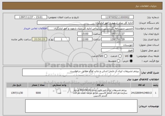 استعلام  پرچم تشریفات ایران از جنس ساتن و چاپ لوگو مطابق درخواست