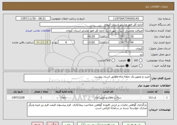 استعلام خرید و تجهیز یک حلقه چاه مطابق اسناد پیوست