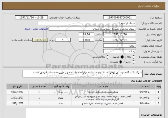 استعلام شرکت کنندگان بایستی بومی استان زنجان باشند و ارائه ضمانتنامه و یا واریز به حساب الزامی است.