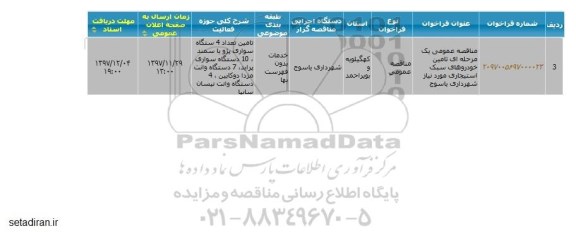 مناقصه   تامین خودروهای سبک استیجاری 