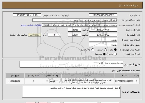 استعلام وسایل رشته پرورش قارچ