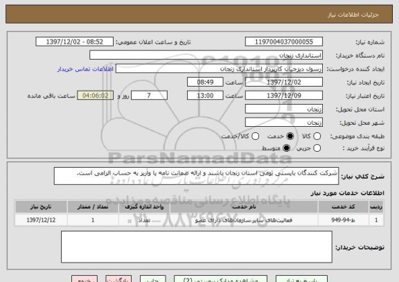 استعلام شرکت کنندگان بایستی بومی استان زنجان باشند و ارائه ضمانت نامه یا واریز به حساب الزامی است.