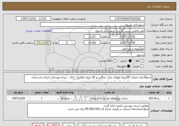 استعلام جدولگذاری خیابان 30متری ورودی پارک جنگلی و 30 متری مکانیک خاک – پیاده روسازی خیابان پاسداران