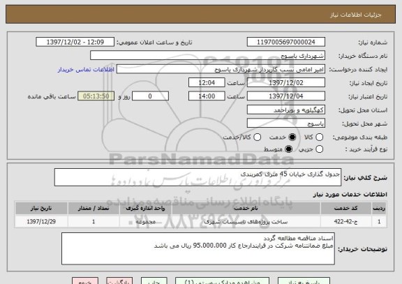 استعلام جدول گذاری خیابان 45 متری کمربندی