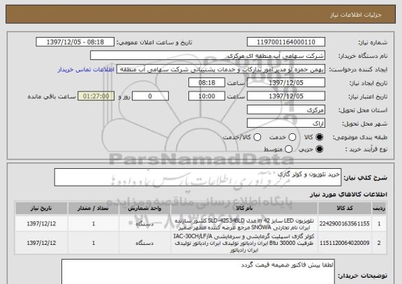 استعلام خرید تلوزیون و کولر گازی