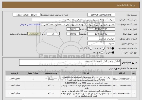 استعلام کفکش و لجن کش شهرستان شیروان 