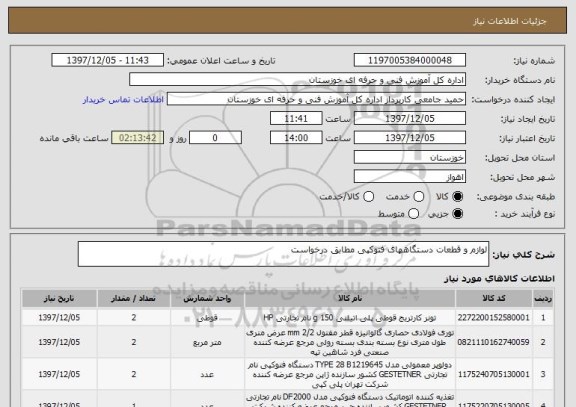 استعلام لوازم و قطعات دستگاههای فتوکپی مطابق درخواست 