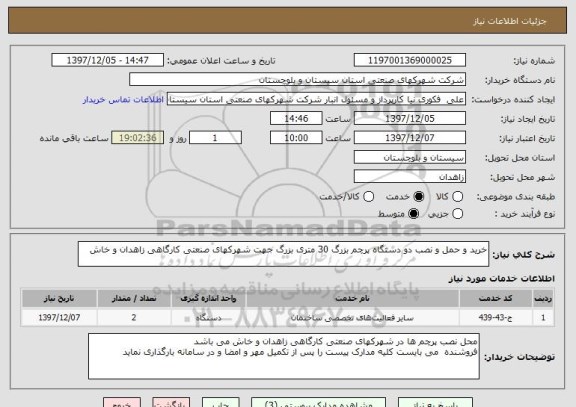 استعلام خرید و حمل و نصب دو دستگاه پرچم بزرگ 30 متری بزرگ جهت شهرکهای صنعتی کارگاهی زاهدان و خاش