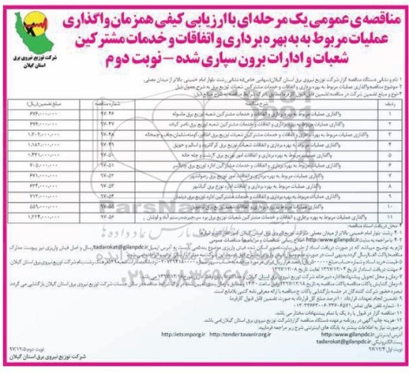 مناقصه عمومی , مناقصه واگذاری عملیات مربوط به بهره برداری و اتفاقات و خدمات مشترکین شعبات و ادارات ...  - نوبت دوم 