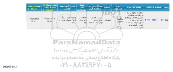 مناقصه, مناقصه عمومی یک مرحله ای عملیات اجرایی احداث پیاده رو