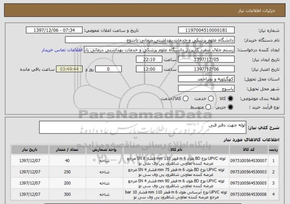 استعلام لوله جهت دفتر فنی