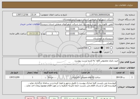 استعلام خرید باتری مخصوص ups  به شرح لیست پیوست