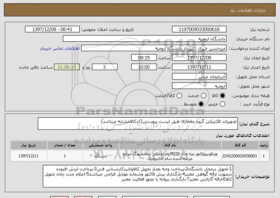 استعلام تجهیزات الکتریکی گروه معماری طبق لیست پیوستی(کدکالامشابه میباشد)