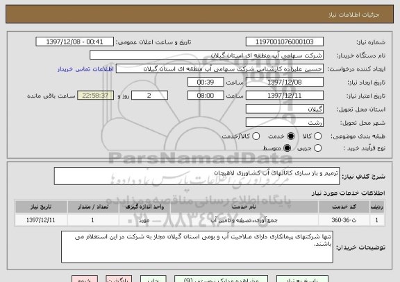 استعلام ترمیم و باز سازی کانالهای آب کشاورزی لاهیجان