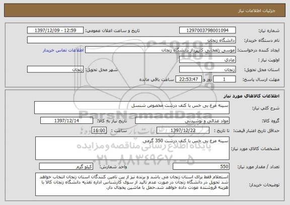 استعلام سینه مرغ بی خس با کتف درشت مخصوص شنسل