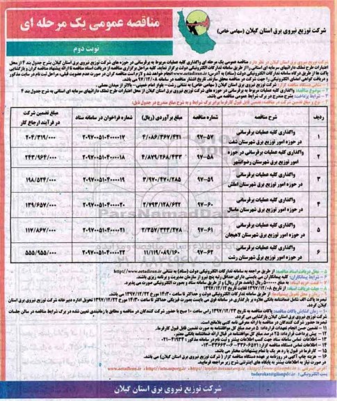 مناقصه عمومی , مناقصه واگذاری کلیه عملیات مربوط به برقرسانی- نوبت دوم 