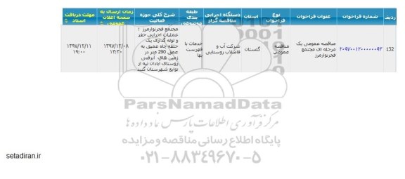 مناقصه, مناقصه عملیات اجرایی حفر و لوله گذاری یک حلقه چاه عمیق