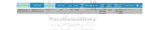 مزایده ، مزایده اجاره سه باب مغازه تجاری بوشهر دیلم 