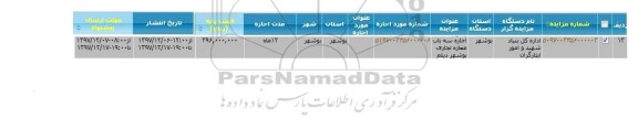 مزایده ، مزایده اجاره سه باب مغازه تجاری بوشهر دیلم 