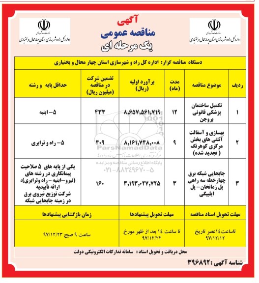 مناقصه , مناقصه تکمیل ساختمان پزشکی قانونی  ...