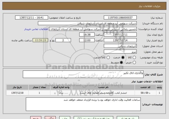 استعلام واگذاری اتاق تکثیر 